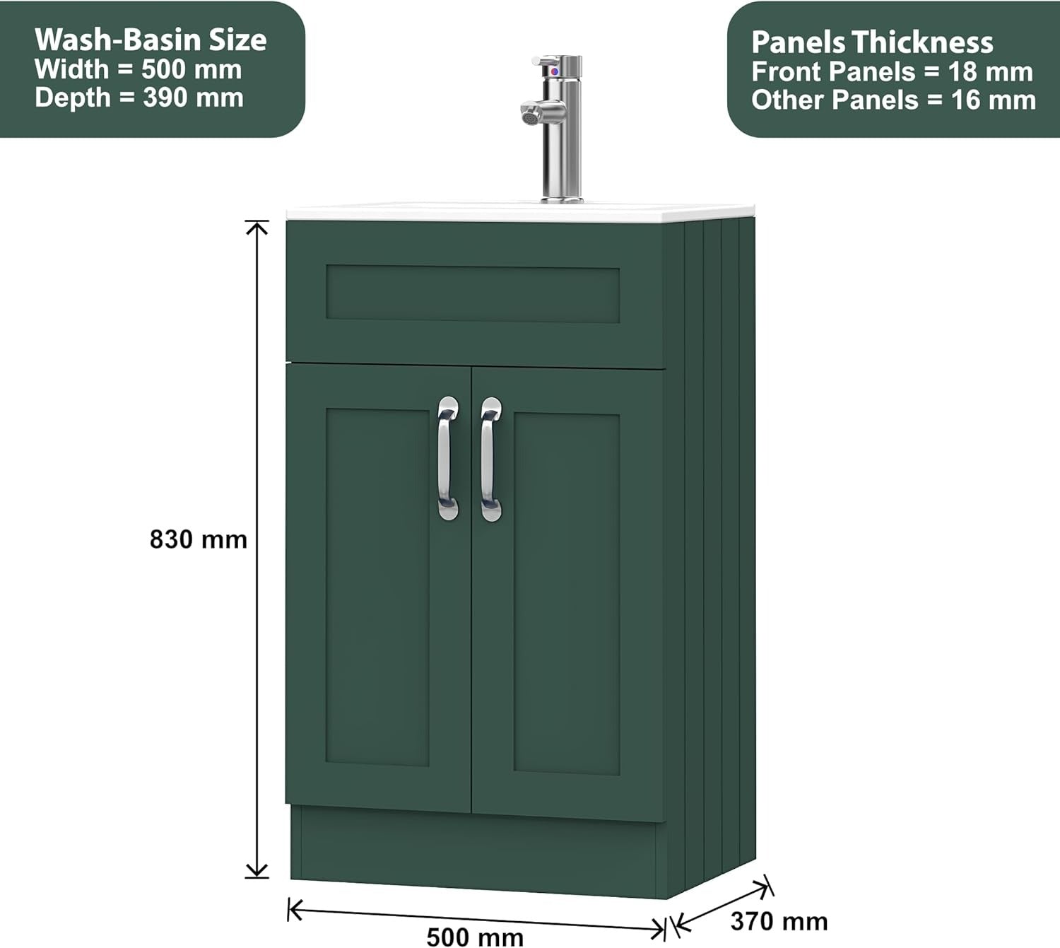 500mm Green Vanity Unit - Floor Standing with Basin