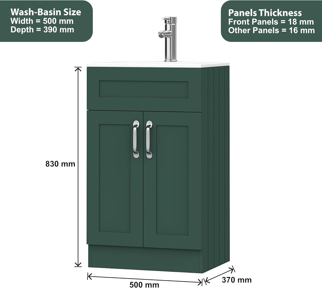 500mm Green Vanity Unit - Floor Standing with Basin