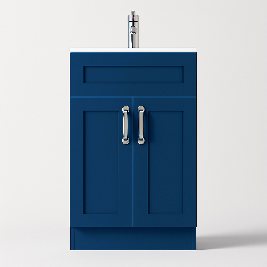 500mm Navy Blue Vanity Unit with soft grey background