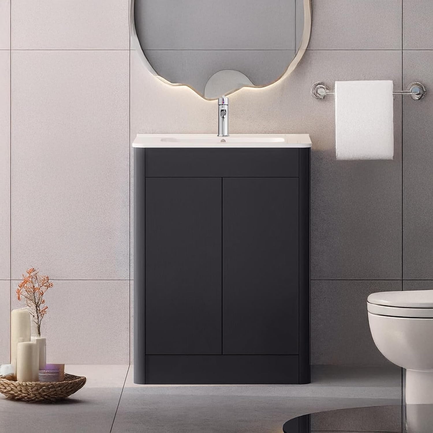 600mm Charcoal Grey Vanity Unit - Floor Standing Basin