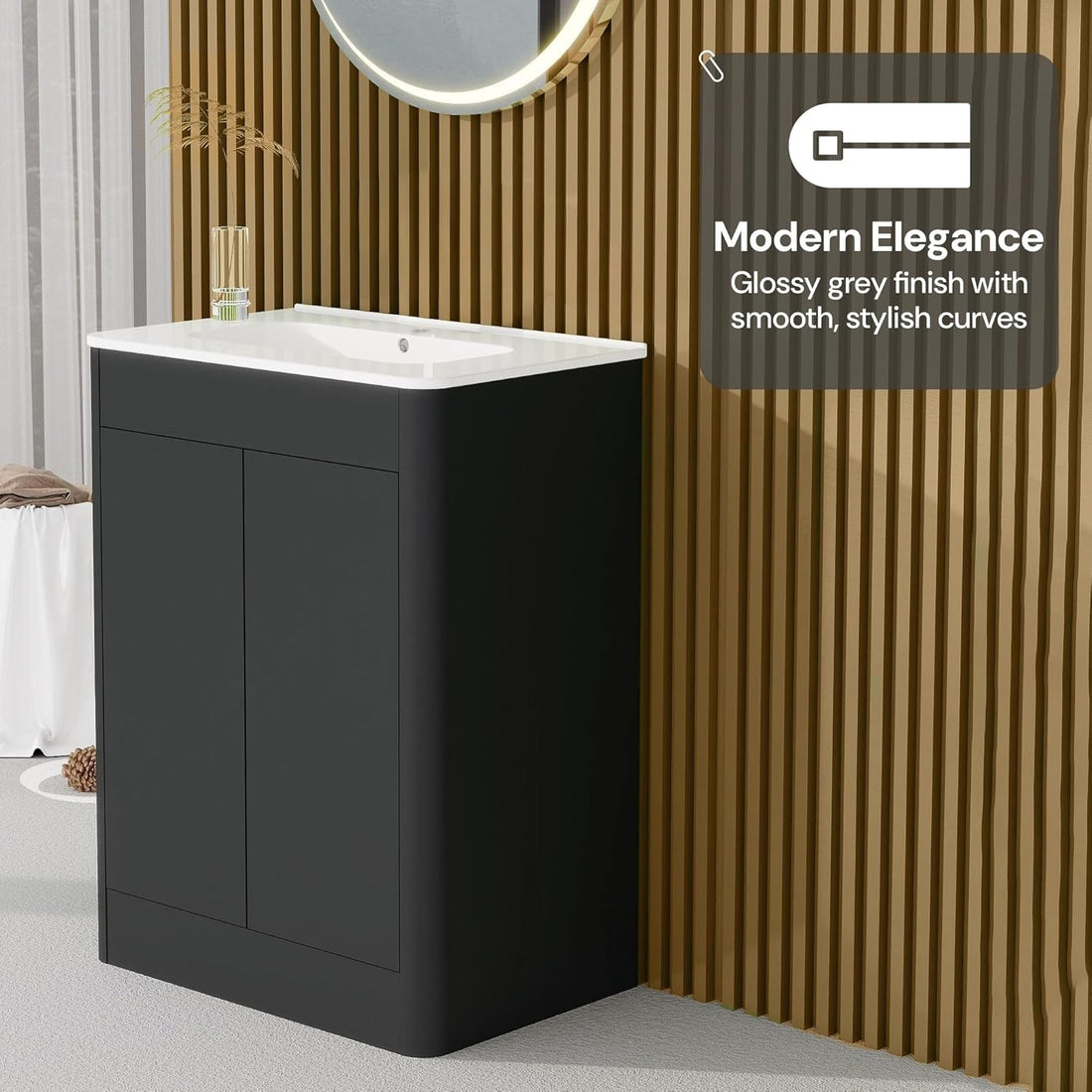 600mm Charcoal Grey Vanity Unit - Floor Standing Basin