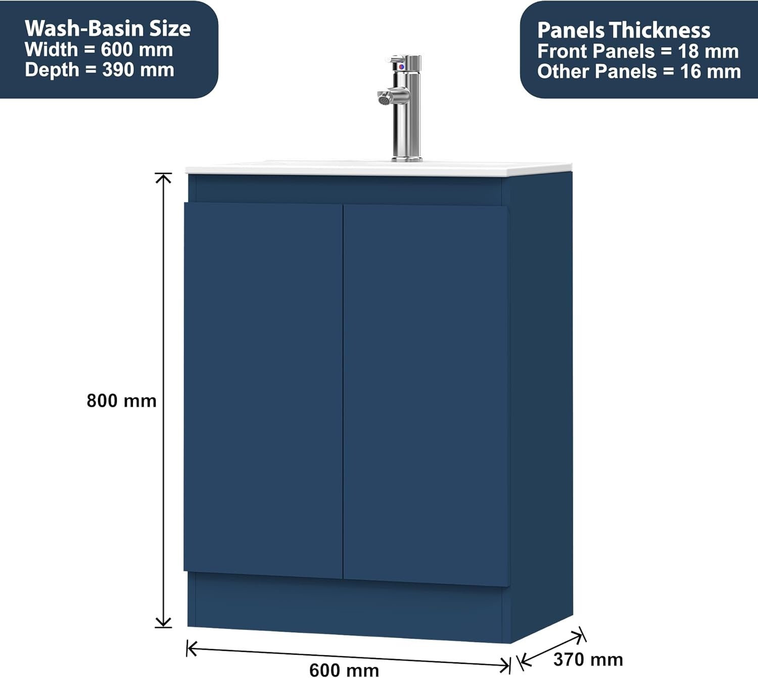 600mm Dark Blue Vanity Unit - Floor Standing Basin