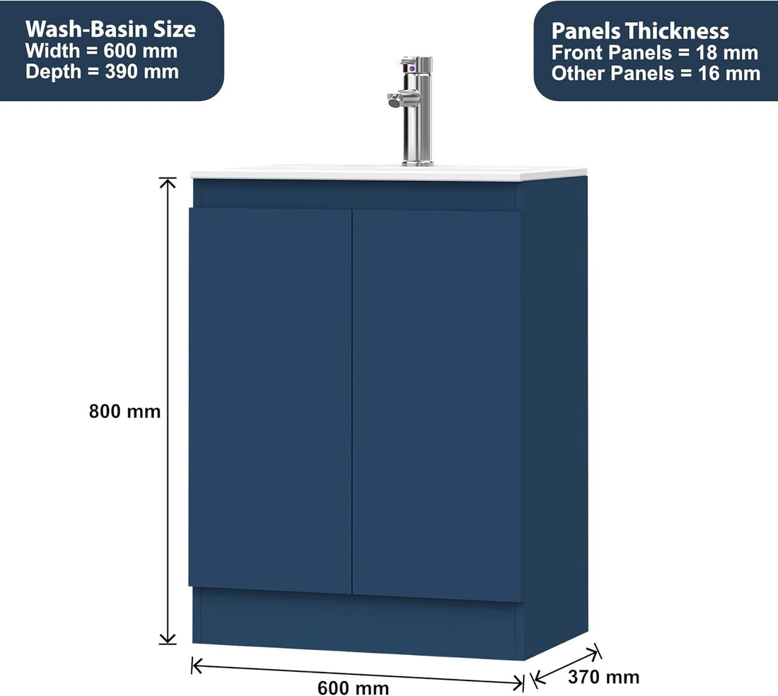 600mm Dark Blue Vanity Unit - Floor Standing Basin