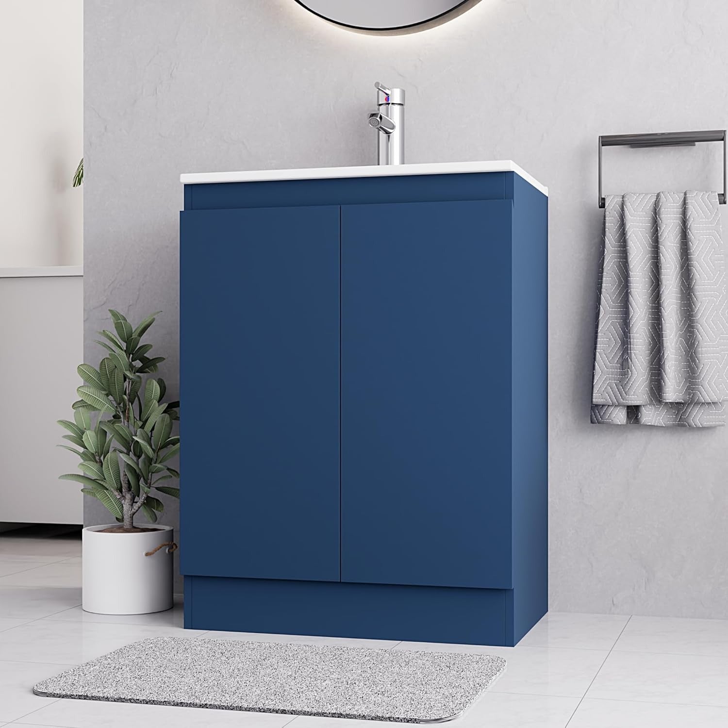 600mm Dark Blue Vanity Unit - Floor Standing Basin
