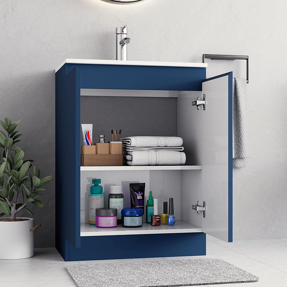 600mm Dark Blue Vanity Unit - Floor Standing Basin