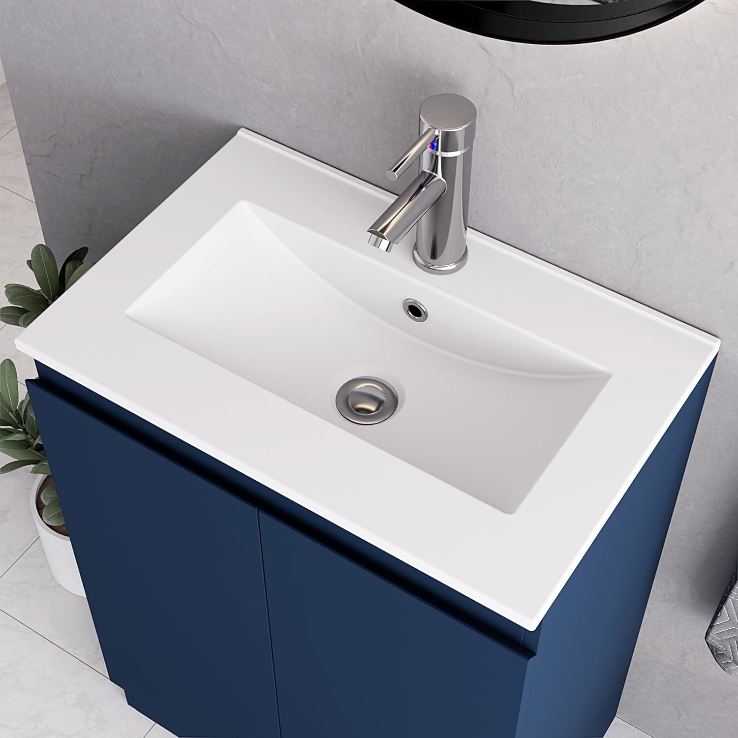600mm Dark Blue Vanity Unit - Floor Standing Basin