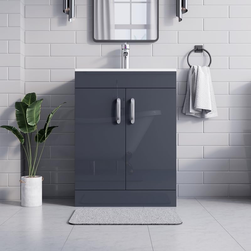 600mm Grey Gloss Vanity Unit - Floor Standing Basin