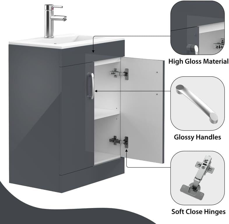 600mm Grey Gloss Vanity Unit - Floor Standing Basin