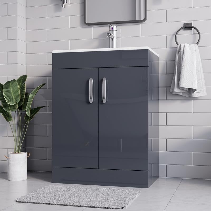600mm Grey Gloss Vanity Unit - Floor Standing Basin