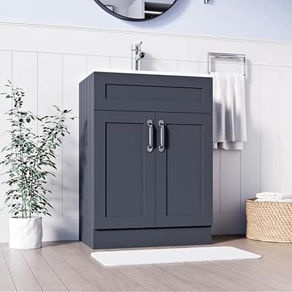 Light Grey Vanity Unit 600mm - Floor Standing with Basin