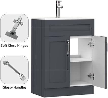 Light Grey Vanity Unit 600mm - Floor Standing with Basin