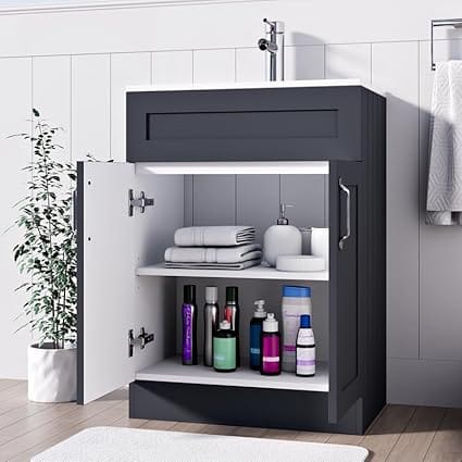 Light Grey Vanity Unit 600mm - Floor Standing with Basin