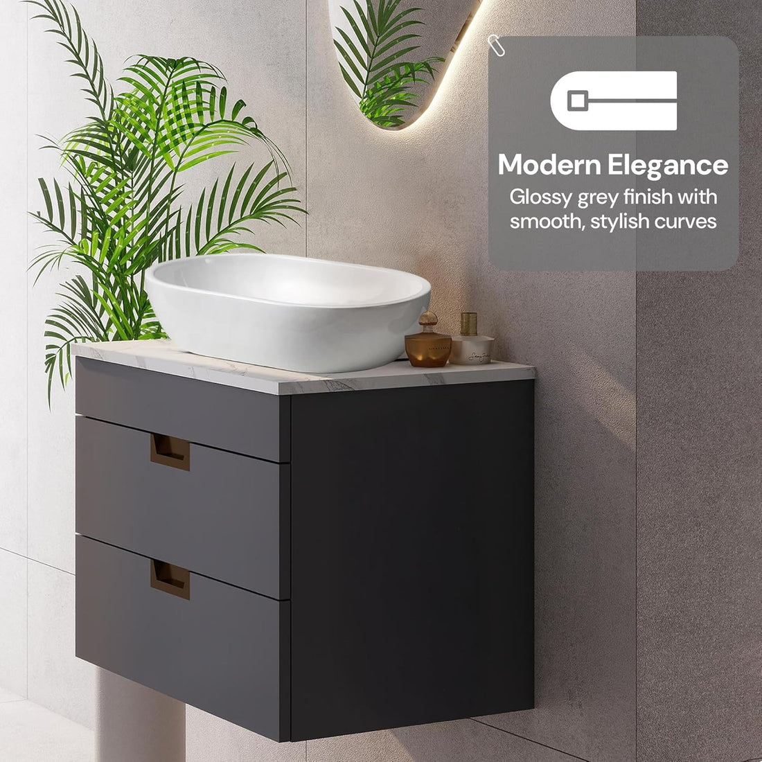 600mm Matt Grey Wall Mounted Vanity Unit with Drawers