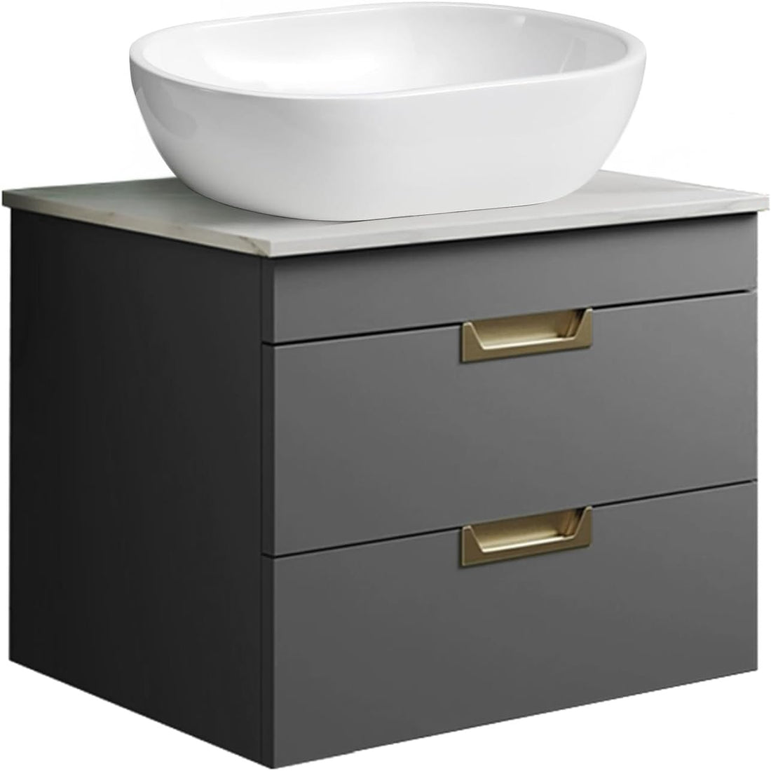 600mm Matt Grey Wall Mounted Vanity Unit with Drawers