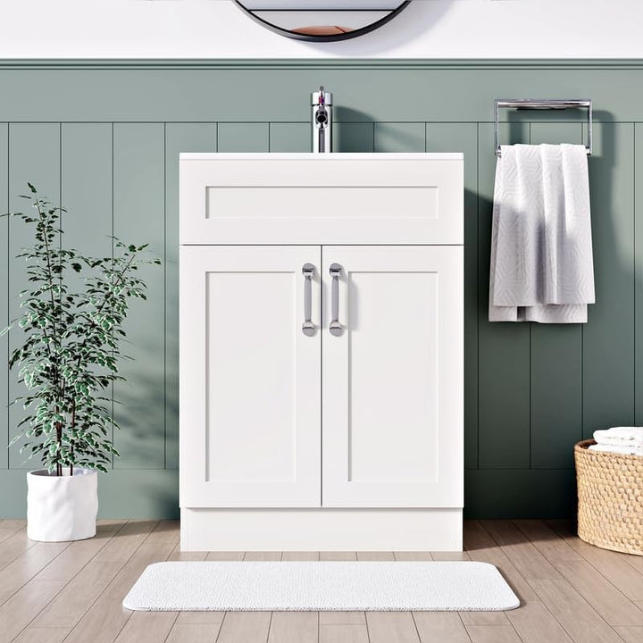600mm Matt White Vanity Unit - Floor Standing with Basin