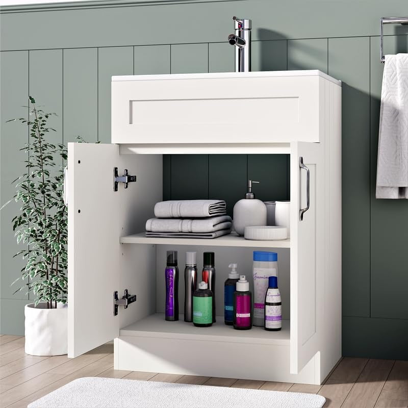 600mm Matt White Vanity Unit - Floor Standing with Basin