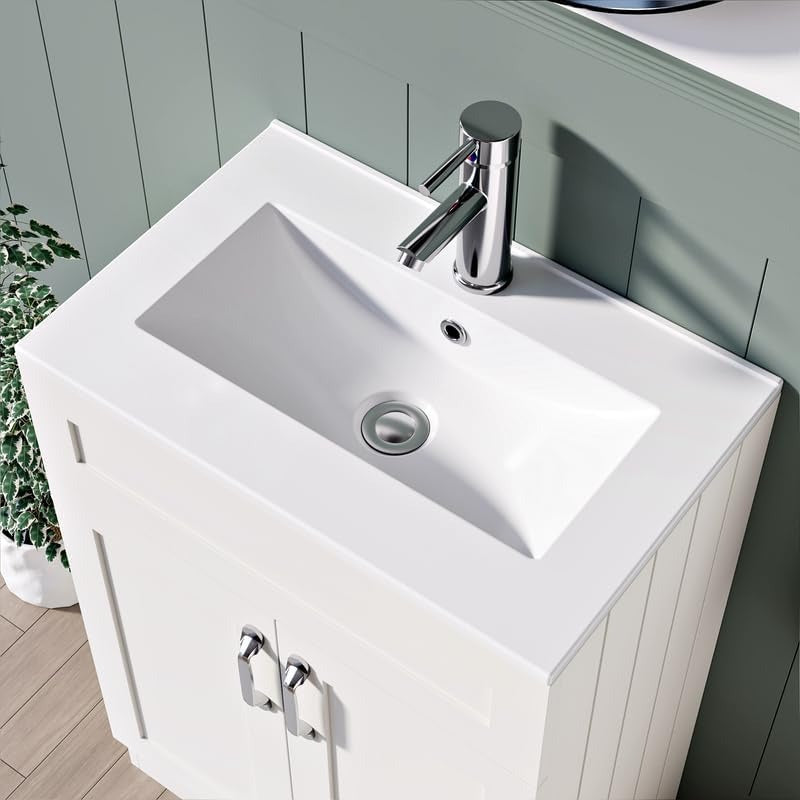 600mm Matt White Vanity Unit - Floor Standing with Basin