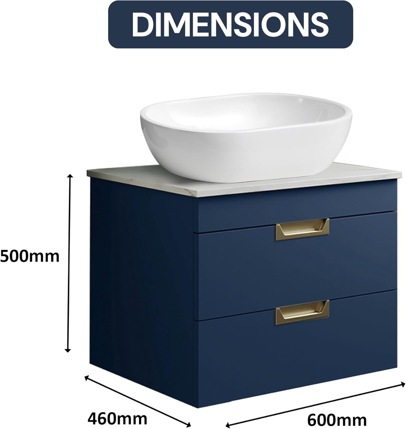 600mm Navy Blue Wall Mounted Vanity Unit with Drawers