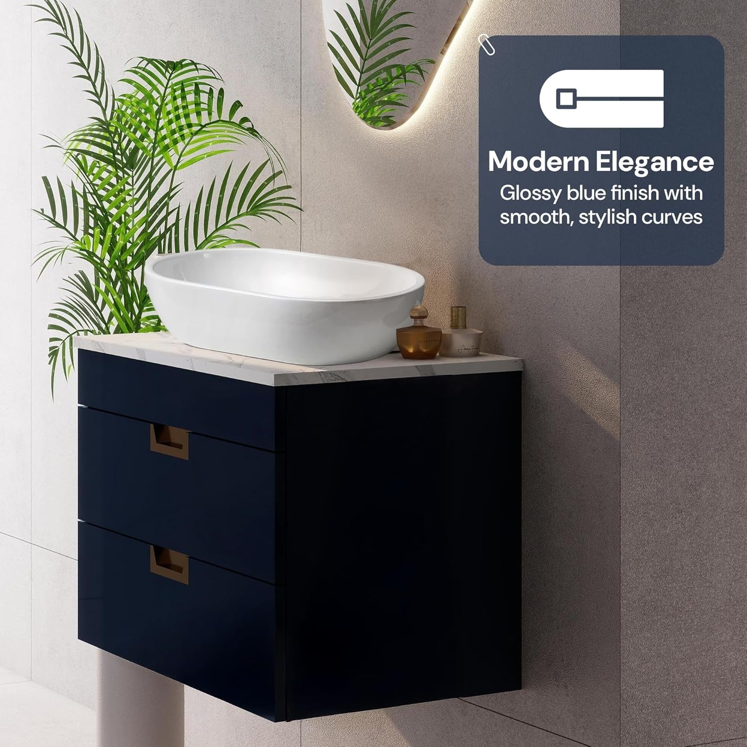600mm Navy Blue Wall Mounted Vanity Unit with Drawers