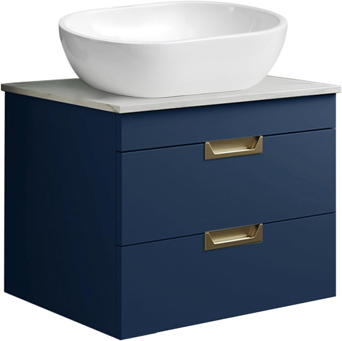 600mm Navy Blue Wall Mounted Vanity Unit with Drawers