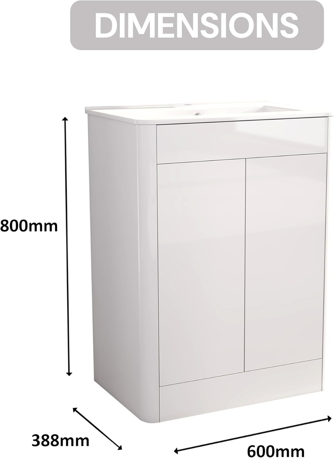 600mm White Gloss Vanity Unit - Floor Standing Basin
