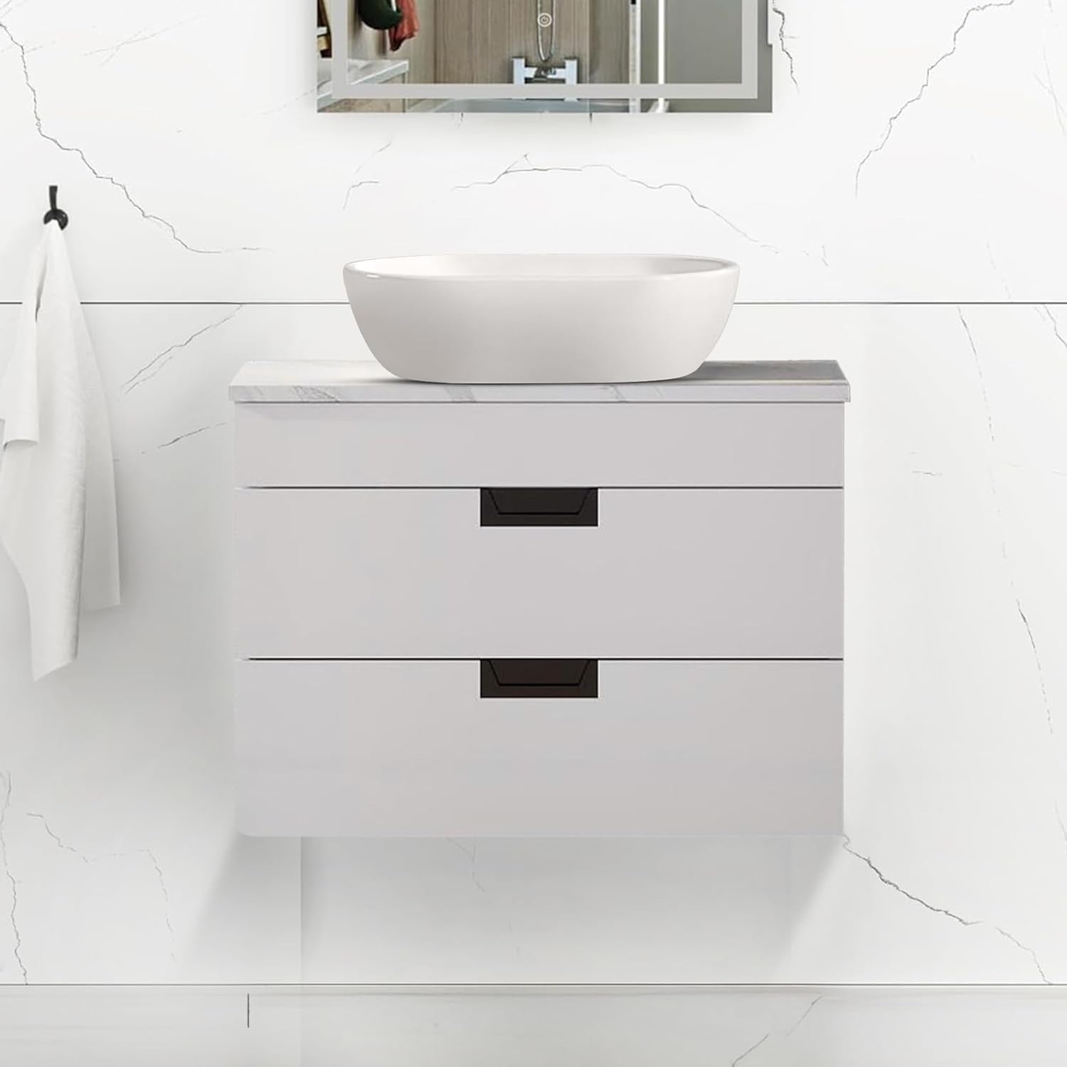 600mm White Gloss Wall Mounted Vanity Unit with Drawers