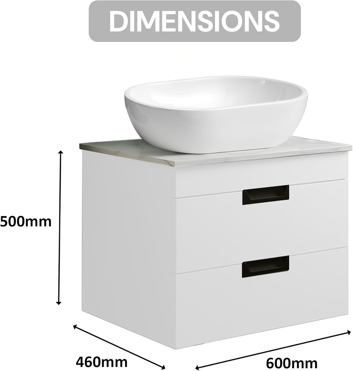 600mm White Gloss Wall Mounted Vanity Unit with Drawers