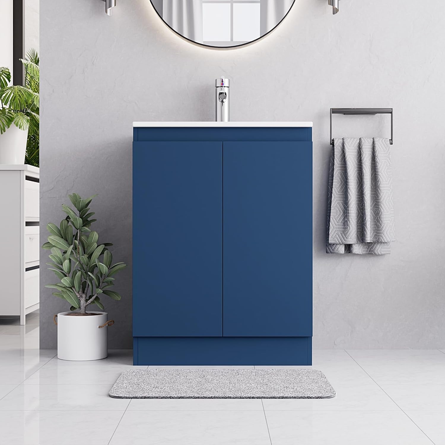 600mm Dark Blue Vanity Unit - Floor Standing Basin