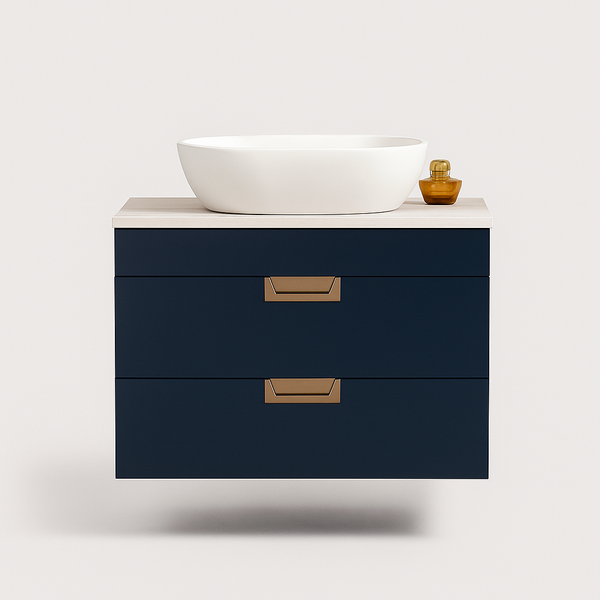 600mm Navy Blue Wall Mounted Vanity Unit with Drawers