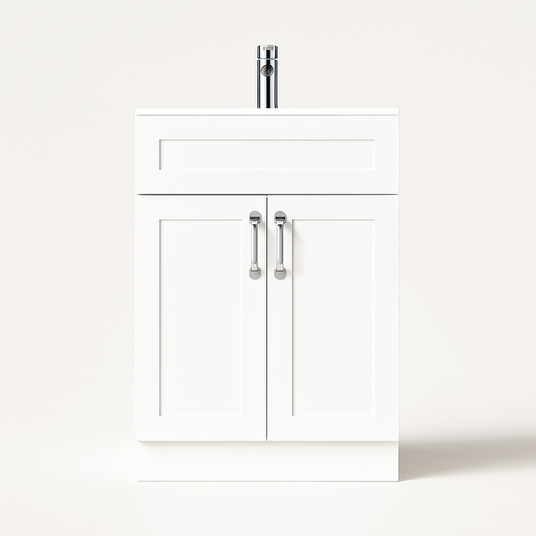 600mm Matt White Vanity Unit - Floor Standing with Basin