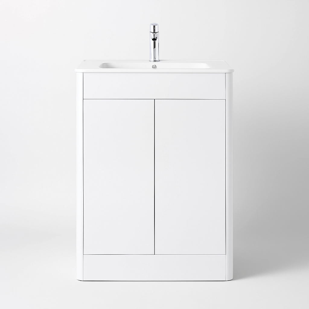 600mm White Gloss Vanity Unit - Floor Standing Basin