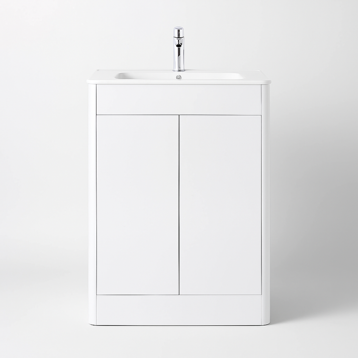 600mm White Gloss Vanity Unit - Floor Standing Basin