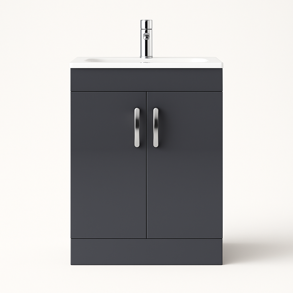 600mm Grey Gloss Vanity Unit - Floor Standing Basin