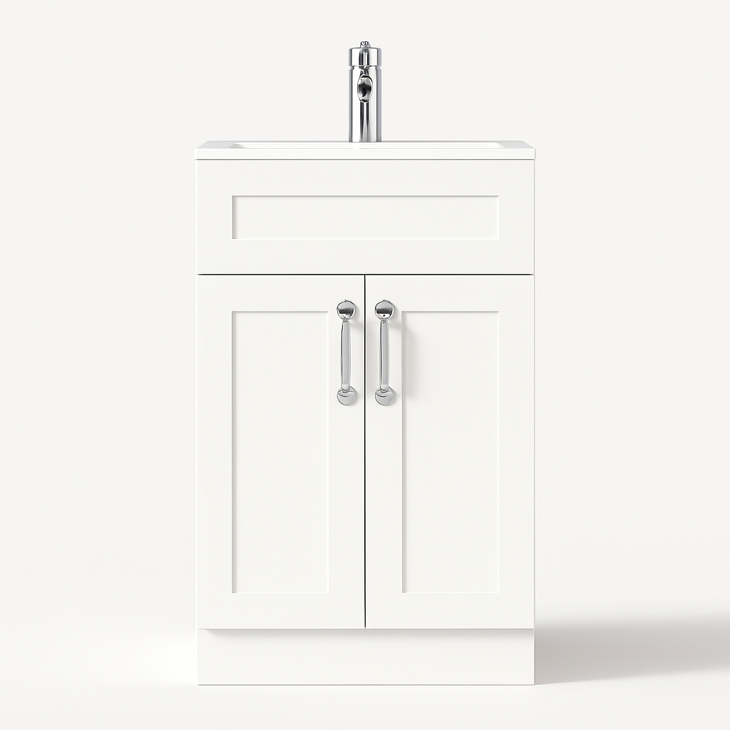 500mm Matt White Vanity Unit - Floor Standing with Basin