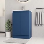 500mm dark blue vanity unit with handleless double cabinet doors in contemporary bathroom
