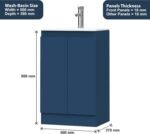 500mm dark blue vanity unit dimensions showing 800mm height and 370mm depth specifications