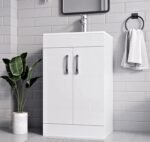 500mm new york white vanity unit with integrated sink and chrome handles in modern bathroom