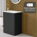 600mm Charcoal Grey Vanity Unit - Floor Standing Basin - Image 3