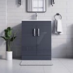 600mm Grey Gloss Vanity Unit - Floor Standing Basin - Image 2