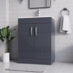 600mm Grey Gloss Vanity Unit - Floor Standing Basin - Image 3