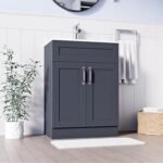 Light Grey Vanity Unit 600mm - Floor Standing with Basin - Image 3