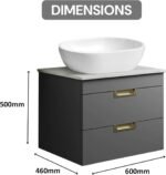 600mm Matt Grey Wall Mounted Vanity Unit with Drawers - Image 5