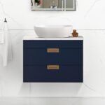 600mm Navy Blue Wall Mounted Vanity Unit with Drawers - Image 2