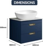 600mm Navy Blue Wall Mounted Vanity Unit with Drawers - Image 4