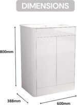 600mm White Gloss Vanity Unit - Floor Standing Basin - Image 6