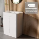 600mm White Gloss Vanity Unit - Floor Standing Basin - Image 4