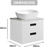 600mm White Gloss Wall Mounted Vanity Unit with Drawers - Image 4