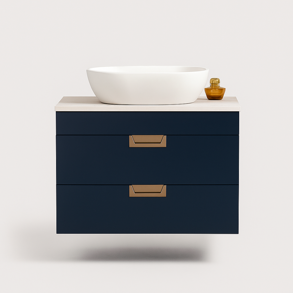 600mm_navy_blue_wall_mounted_vanity_unit-1 600mm Navy Blue Wall Mounted Vanity Unit with Drawers - Image 1