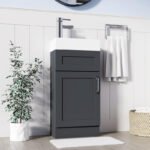 Light grey vanity unit 400mm with white ceramic sink and chrome faucet in modern bathroom